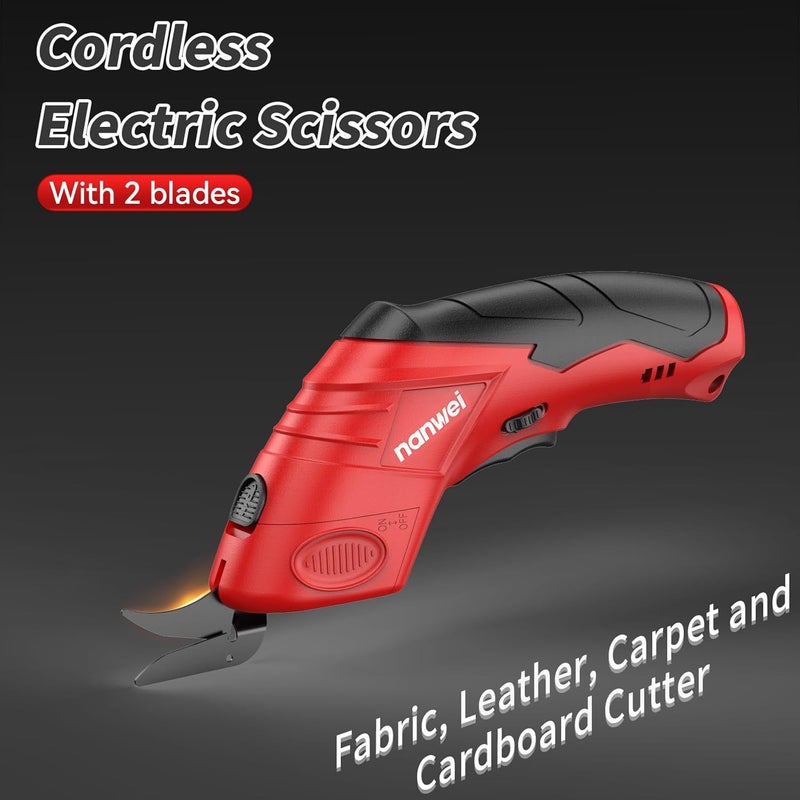 NANWEI Electric Scissors Cordless, Type-C Rechargeable Cardboard Cutter with 2 Blades,4.2V High‑torque Motor,for Thin Cardboard Fabric Carpet Leather (Red) - Image 2